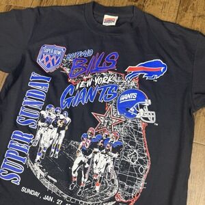 Vtg Nutmeg Shirt Men Xl Black Super Bowl Xxv Bills Giants Single Stitch Graphic